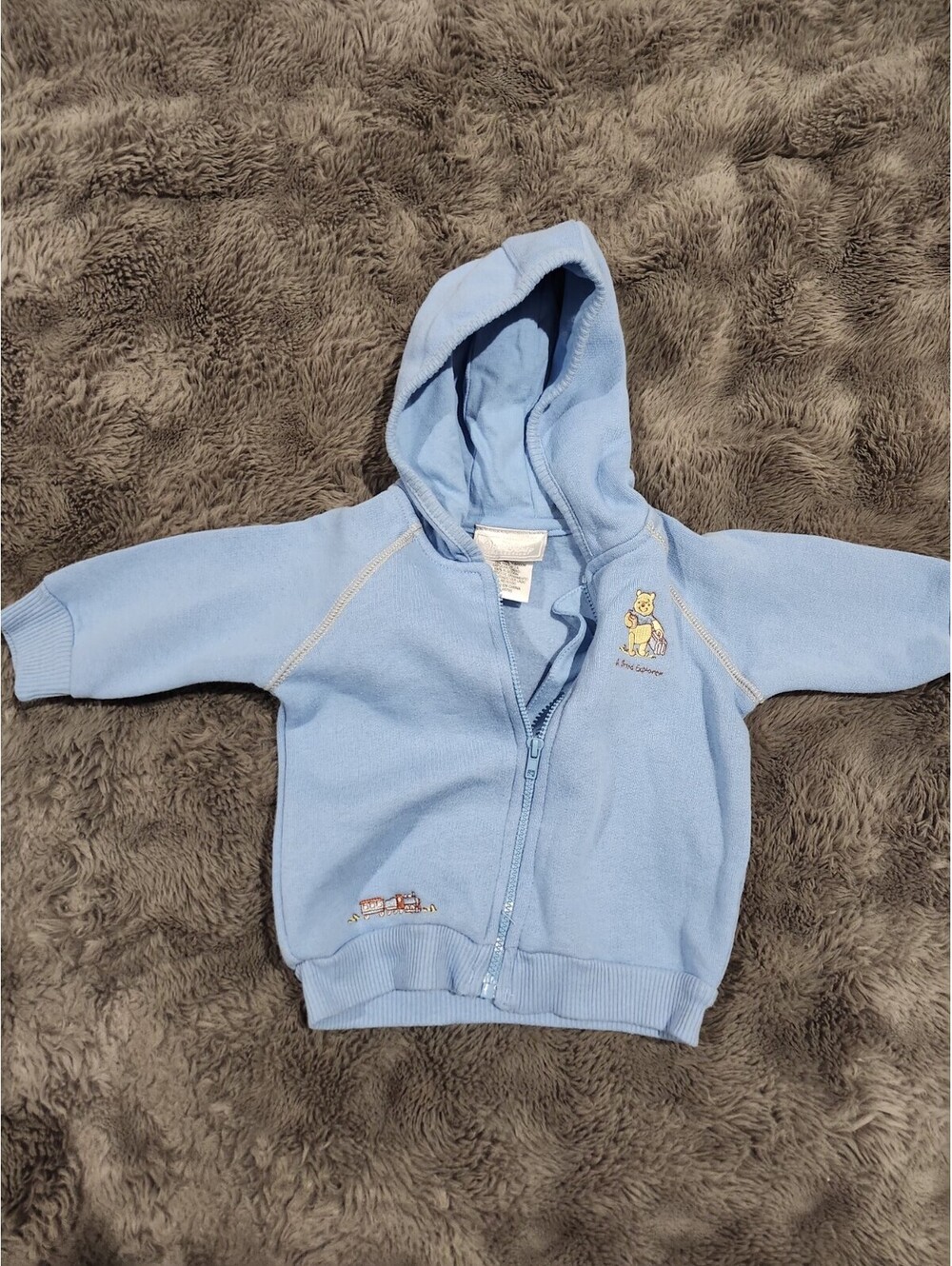 VTG Y2K Winnie The Pooh Embroidered Fleece Jacket Hoodie Blue 0-3 Months Tigger